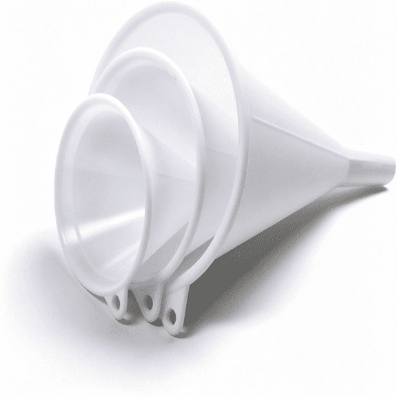 NORIZF Plastic Funnel, Set of 3, Set of Three, White, Set of Three Funnels for Kitchen Use Filling Bottles