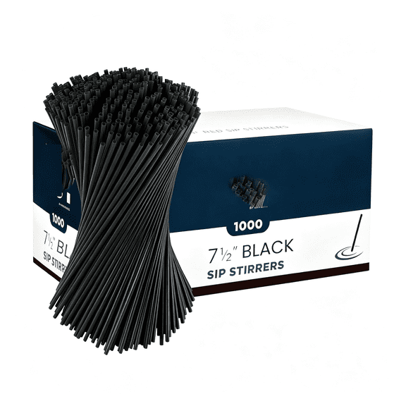 NORIZF Plastic Stir Straw,Sip Stirrer,For Coffee and Cocktail,7 1/2" Es 1000/Box,Versatile Straw,Black