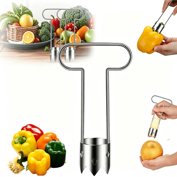 NORIZF Red Bell Pepper Seed Corer,Stainless Steel Fruit&Vegetable Corer Tool,1Pc Pepper Corer Seed Remover Tool