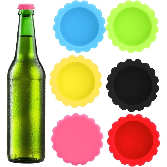 NORIZF Reusable Silicone Rubber Bottle Caps-6 Colors Beer Caps Leakproof Seal Caps for Home Brewing,Beer,Wine,Soda Bottles,Durable Rubber Kitchen Accessories(6 Color Set)