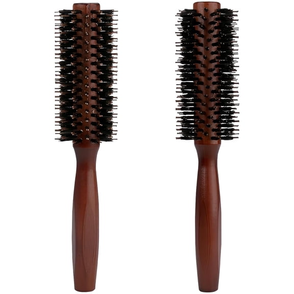 NORIZF Round Boar Bristle Hair Brush with Wooden Handle Ideal for Styling Medium to Long Hair Thick, Fine, Curly, Or Straight Hair, Enhances Volume and Shine, Brown