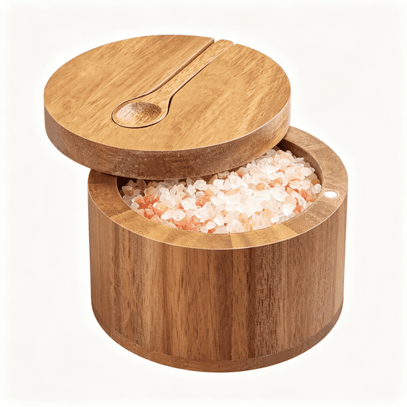 NORIZF Salt Box Bowl with Lid&Spoon-Acacia Salt Cellar with 360 Swivel Lid-Salt Container Holder for Sea Salt Herbs Or Favorite Seasonings,For Kitchen Decor&Accessories,7 Ounces
