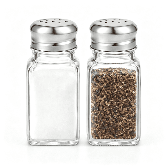 NORIZF Salt Shaker and Pepper Shaker Set of 2,Refillable Glass Spice Shakers with Holes and Lids,Stainless Steel Spice Dispenser,Modern Kitchen Decor Seasoning Containers for Dining Table (3Oz)