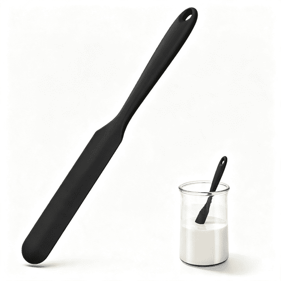 NORIZF Skinny Silicone Jar Spatula Scraper, 10In Sourdough Tool, Black | Long Narrow Bread Spatula for Sour Dough Mixing, Small Mini Spurtle for Scraping Icing Cream, Jam Peanut Butter Stirrer Tool