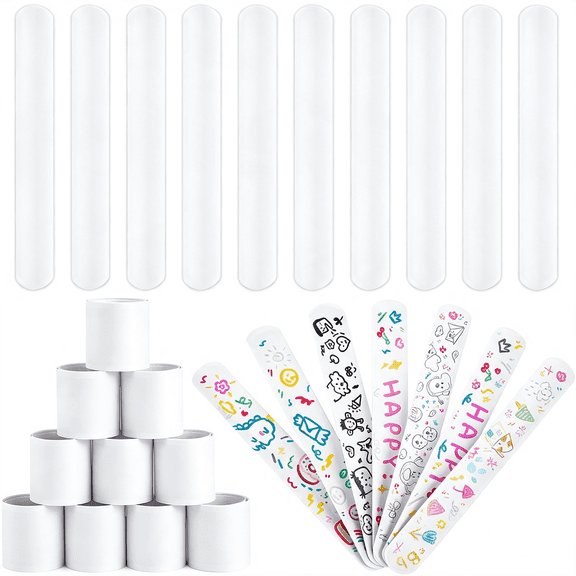 NORIZF Slap Bracelets Bulk64Pcs White Slap Bracelets Diy Wrist Band Blank Snap Band for Kids Birthday Party Favors School Crafts Gifts Basket Stuffers Party Supplies