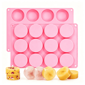 NORIZF Soap Molds 2 Packs, Cylindrical Silicone Soap Molds for Soap Making, 12 Cavity Round for Bath Bombs, Homemade Craft Soap, Cake, Chocolate  Ice Cube-Pink