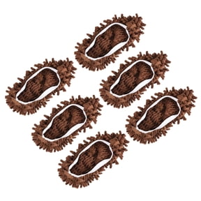 NORIZF Washable Cleaning Shoes Cover Multifunction Chenille Duster Mop Slippers Foot Socks for House Floor,Multifunction Mop Slippers,Pack of 6 Brown
