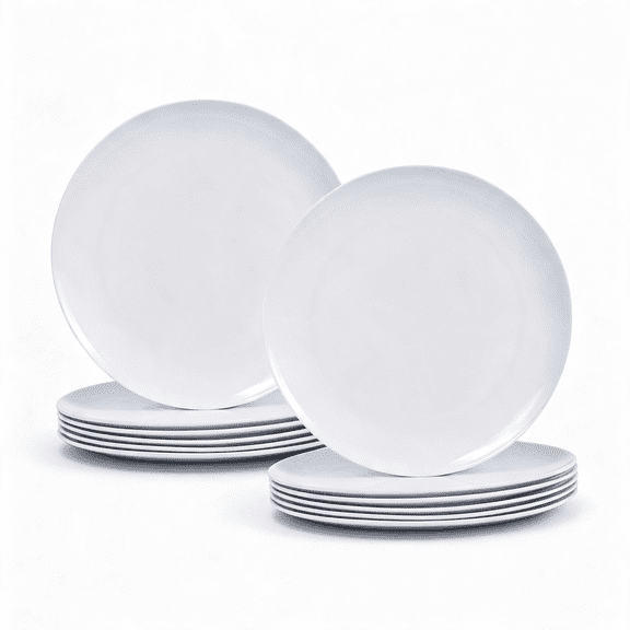 NORIZF White Melamine Dinner Plates12Pcs Dishes Set10 Lightweight Round Plates | Scratch Resistant Unbreakable Serving DishesLightweight Flat Serving Plates for Indoor Outdoor Dining