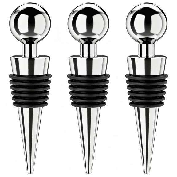 NORIZF Wine Stoppers for Wine Bottles 3Pcs Vacuum Wine Bottle Stopper with Silicone Reusable Wine Corks,Leak Proof Keep Fresh Suitable for Standard(Silver,3 Pack)