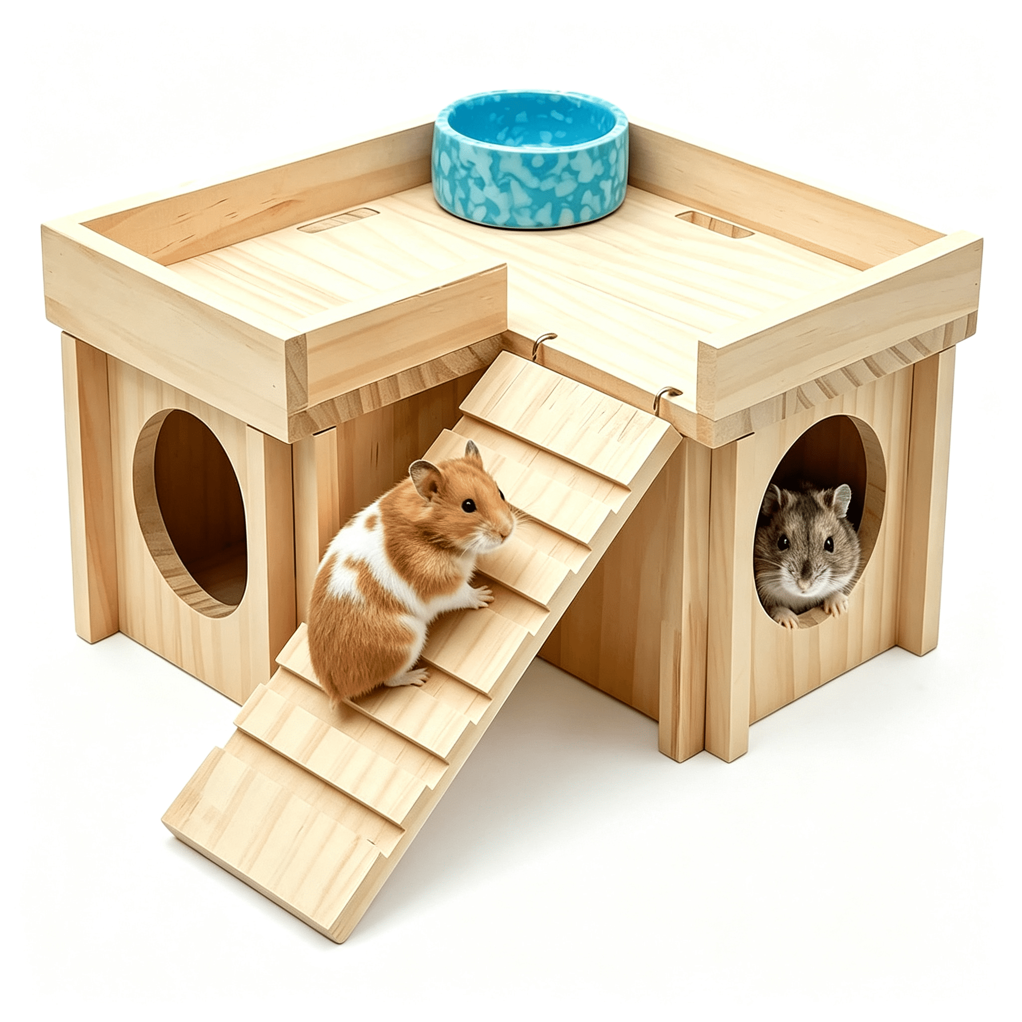 NORIZF Wooden Hamster Hideout,Dwarf Hamster Hide House with Platform ...