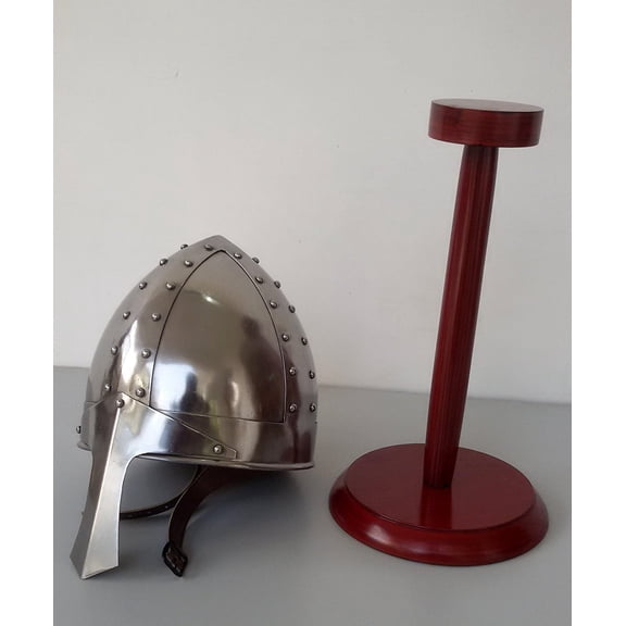 NORMAN GREEK NASAL HELMET WITH FREE STAND SILVER FINISH HALLOWEEN GIFT
