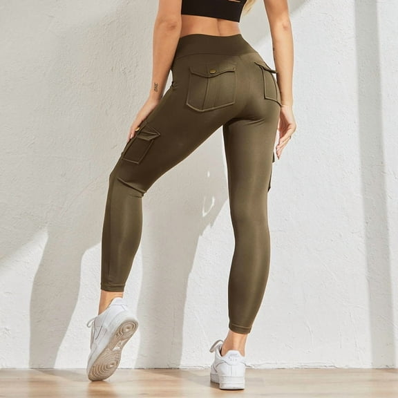 NORMOV Workout Women Leggings Casual Patchwork Pocket High Waist Push Up Cargo Pants Jeggings Solid Fitness Leggings Female
