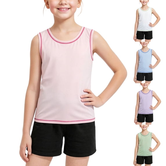 NORO ARK Boys Girls Polyester Sleeveless Tank Top (3-15) Thin Breathable Crew Neck - Summer Lightweight Underlayer Top White Size 15