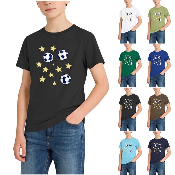 NORO ARK Boys Graphic-Print Relaxed-Fit T-Shirt Soft, Breathable Short Sleeve Round Neck Soccer Top for Boys Brown Size 12