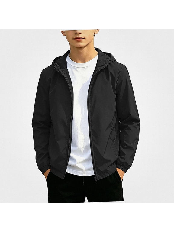 Teen Hooded Jacket (12-19 Years) Waterproof Windproof Polyester Black Size 19