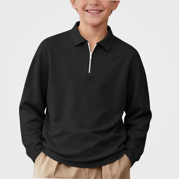 NORO ARK Boys Long Sleeve Polo Shirt (3-15) School Uniform with Half-Zip Tops Black Size 11