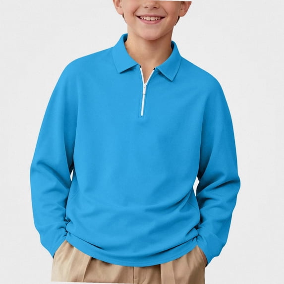 NORO ARK Boys Long Sleeve Polo Shirt (3-15) School Uniform with Half-Zip Tops Sky Blue Size 3T