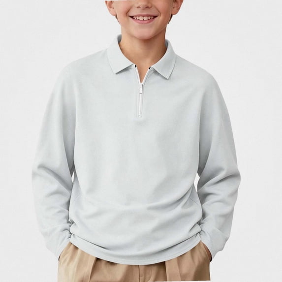 NORO ARK Boys Long Sleeve Polo Shirt (3-15) School Uniform with Half-Zip Tops White Size 7