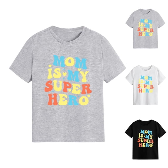 NORO ARK Boys' Mother's Day T-Shirt (2-10) - Short Sleeve Printed Cotton Crew Neck Top, Loose Casual Outerwear Black Size 4T
