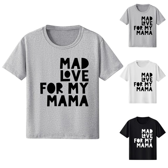 NORO ARK Boys' Mother's Day T-Shirt (2-10) - Short Sleeve Printed Cotton Crew Neck Top, Loose Casual Outerwear Gray Size 6