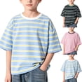 thumbnail image 1 of NORO ARK Boys Short Sleeve T Shirts Crew Neck Striped Casual Tees Tops Pink Size 5/6, 1 of 6