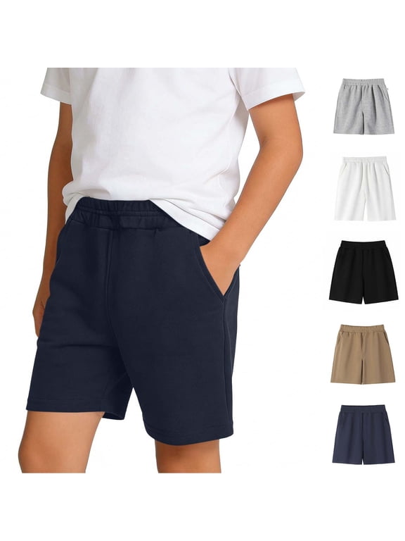 Boys' Sports Shorts (3-13) Solid Color Elastic Waist Side Pockets Slim Fit Casual Summer Bottoms Cotton Black Size 5T