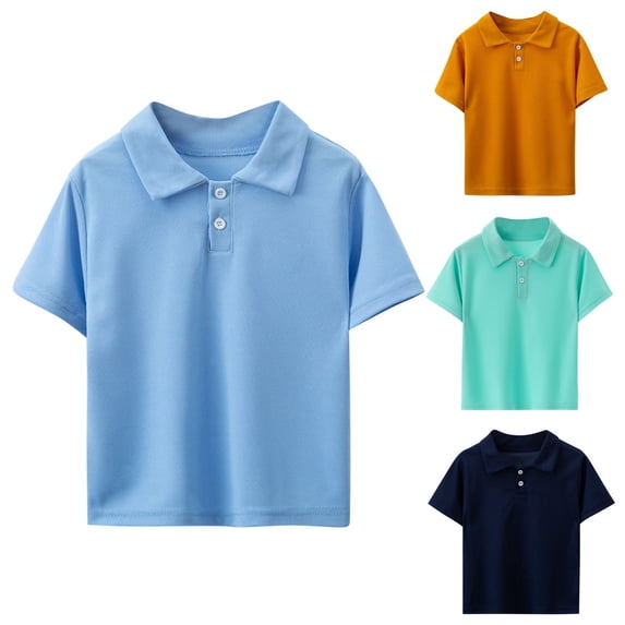 NORO ARK Boys'Summer Casual Solid Color Collared Shirt - Short Sleeve Cotton Lapel Collar Top, Versatile T-Shirt for Kids 4-13 Years Orange Size 6