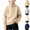thumbnail image 1 of NORO ARK Boys Sweater (1-13 Years) Half Zipper High Neck Long Sleeve Polyester Spandex Top Khaki Size 4T, 1 of 8