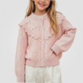 thumbnail image 1 of NORO ARK Girls Cardigan (1-9 Years) Ruffled Lace Trim Acrylic Sweater Pink Size 4T, 1 of 7