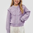 thumbnail image 1 of NORO ARK Girls Cardigan (1-9 Years) Ruffled Lace Trim Acrylic Sweater Purple Size 12M, 1 of 7