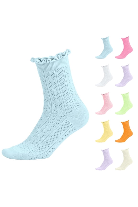 Girls Mid-Calf Socks Cotton Blend Princess Socks Ruffled Trim Spring and Summer School Socks Uniform Student Socks Orange Size 9-12 Years