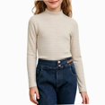 thumbnail image 1 of NORO ARK Girls Striped Mock Neck Long Sleeve Shirts (3-15) Soft Ribbed Knit Slim Basic Layering Fall Casual Acrylic Spandex Tees Beige Size 14, 1 of 6