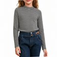 thumbnail image 1 of NORO ARK Girls Striped Mock Neck Long Sleeve Shirts (3-15) Soft Ribbed Knit Slim Basic Layering Fall Casual Acrylic Spandex Tees Gray Size 12, 1 of 6