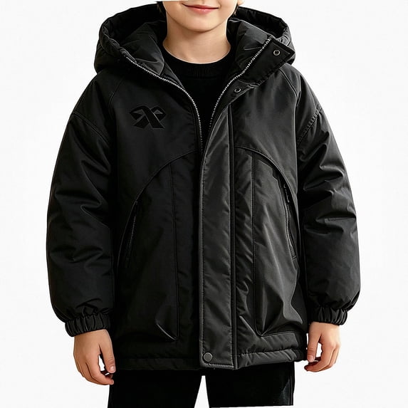 NORO ARK Kids Coat Hooded Quilted Winter Jacket (5-15 Years) Warm Polyester Coat Black Size 7