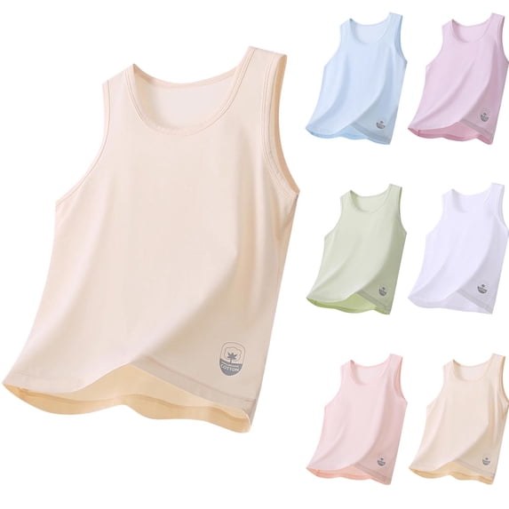 NORO ARK Kids Cotton Sleeveless Vest (5-16) Unisex Class A Tank Top - Crew Neck Summer Home Wear T-Shirt Pink Size 5T