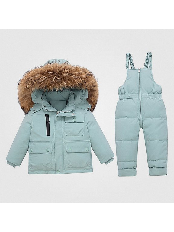 Kids Down Jacket (1-8 Years) Thick down jacket with large collar, waterproof and warm Polyester Winter Coat Green Size 3T