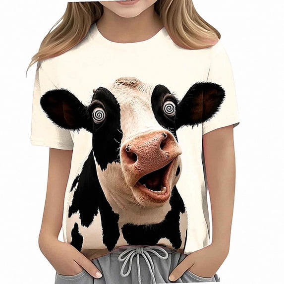 NORO ARK Kids Funny Graphic Print T-Shirt (3-14) Cute Animal Print Casual Short Sleeve Tee for Boys Girls Multicolor Size 4T