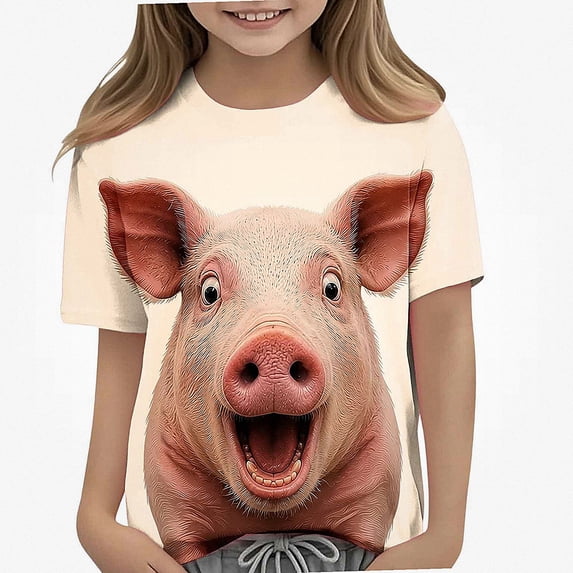 NORO ARK Kids Funny Graphic Print T-Shirt (3-14) Cute Animal Print Casual Short Sleeve Tee for Boys Girls Multicolor Size 4T