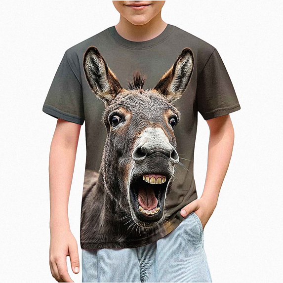NORO ARK Kids Funny Graphic Print T-Shirt (3-14) Cute Animal Print Casual Short Sleeve Tee for Boys Girls Multicolor Size 7