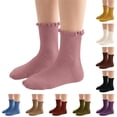 thumbnail image 1 of NORO ARK Kids Mid-Calf Socks for Boys and Girls Cotton Blend School Socks Ruffled Trim Uniform Socks Spring and Fall Student Socks Khaki Size 9-12 Years, 1 of 5