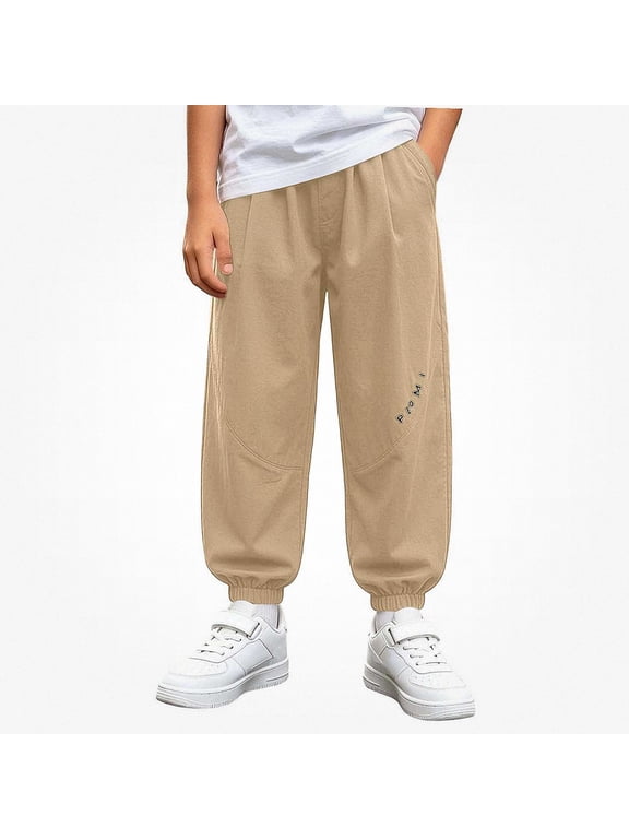 Kids Pants (1-12 Years) Mosquito Proof Outdoor Casual Loose Cotton Trousers Khaki Size 7