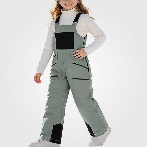 NORO ARK Kids Ski Overalls (4-13 Years) Windproof Insulated Snowwear Oxford Cloth Snow Pants Army Green Size 6