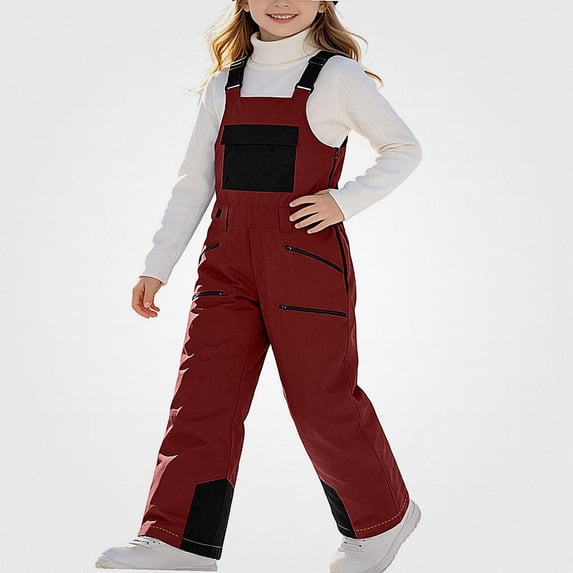 NORO ARK Kids Ski Overalls (4-13 Years) Windproof Insulated Snowwear Oxford Cloth Snow Pants Wine Size 4T