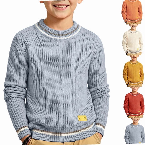 NORO ARK Kids Sweater (0-11 Years) Thickened Knitted High Collar Long Sleeved Acrylic Light Blue Size 4T