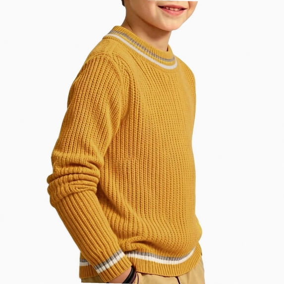 NORO ARK Kids Sweater (0-11 Years) Thickened Knitted High Collar Long Sleeved Acrylic Yellow Size 4T