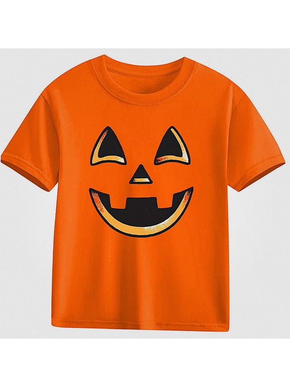 Kids T-Shirt (3-14) Comfortable Halloween Print Short Sleeve Cotton Top Orange Size 9