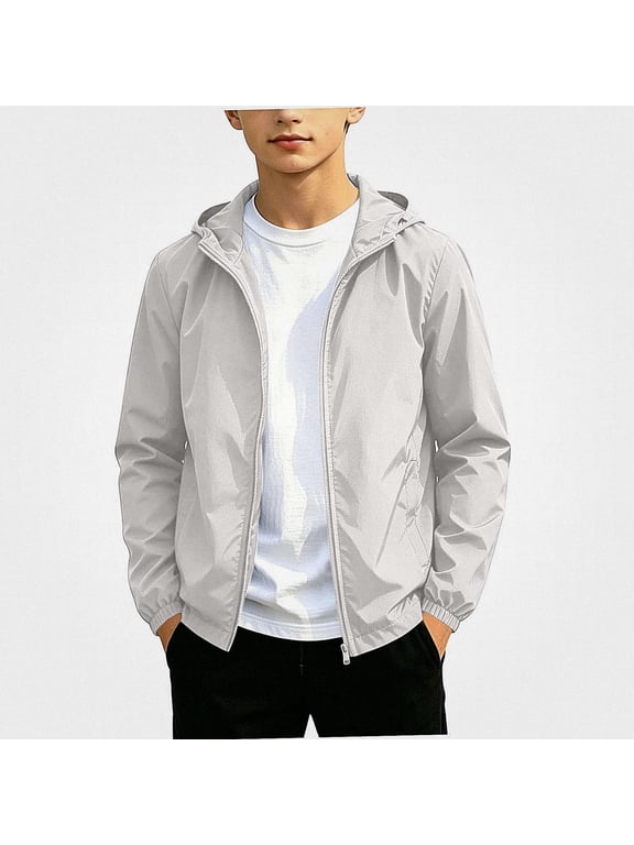 Teen Hooded Jacket (12-19 Years) Waterproof Windproof Polyester Light Gray Size 12