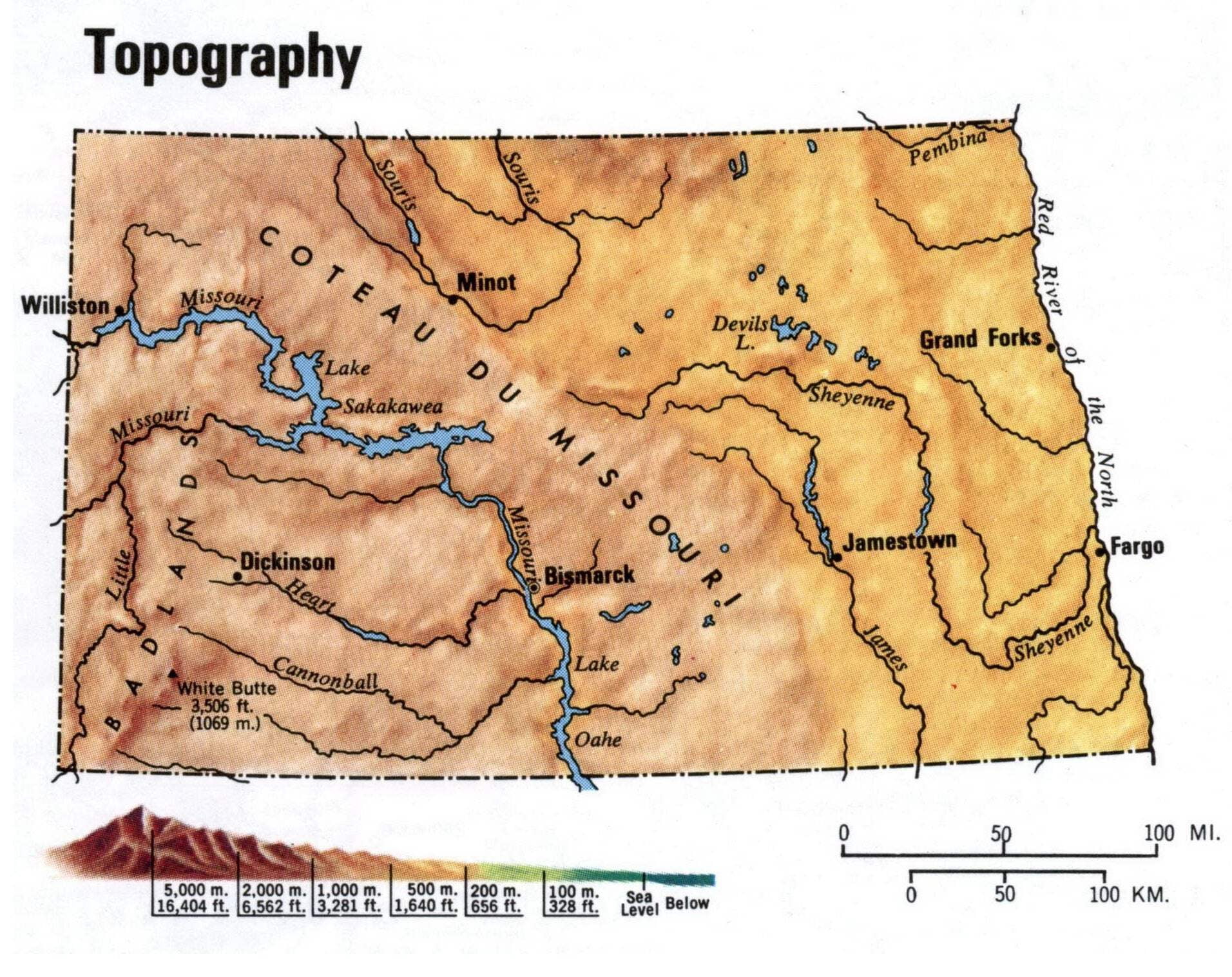 North Dakota Topography Map Glossy Poster Picture Photo Print Banner ...