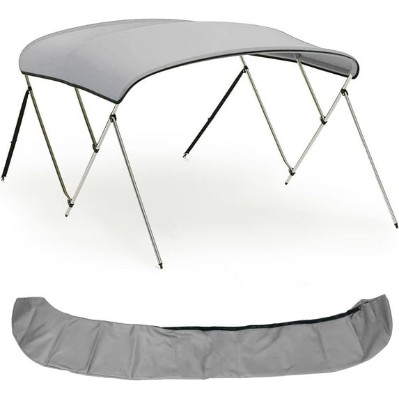 NORTHCAPTAIN 3 Bow 6'L x 46" H x 79"-84" W, Light Grey Boat Bimini Top Cover with Rear Support Poles, Mounting Hardwares and Storage Boot