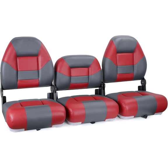 NORTHCAPTAIN Deluxe 52" Folding Bass Boat Seat 3 PCS for Fishing,Stainless Steel Screws Included,Charcoal/Red